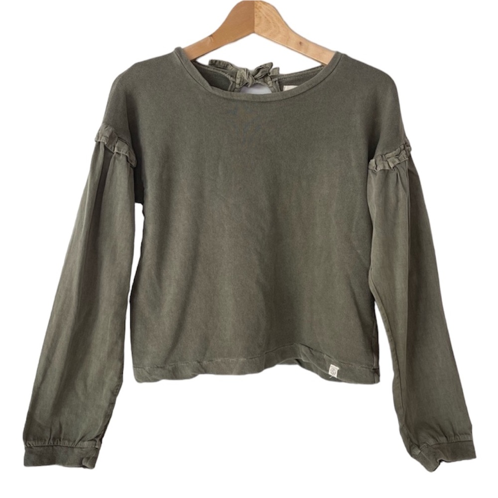 Treasure & Bond Pull Over Top Puff Sleeve Olive Green Girls Size XL (14/16)